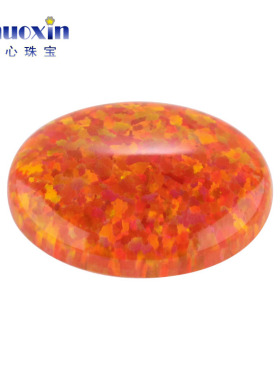 深橘红色椭圆形欧泊人造澳宝 蛋形平底素面裸石OPAL宝石裸石OP31