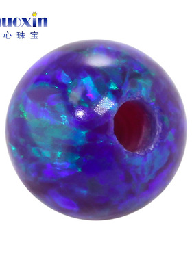 深紫色绿变彩半孔圆珠欧泊欧珀石裸石 球形打孔珠子合成澳宝OP52