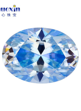 蛋形海蓝色莫桑石裸钻裸石 VVS椭圆形合成碳硅石珠宝戒指首饰主石