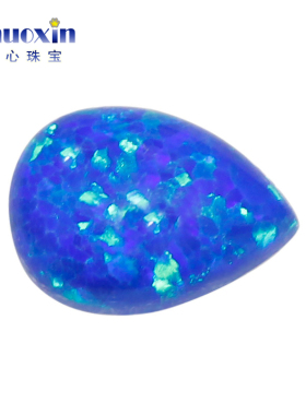 梨形平底素面澳宝戒面裸石OPAL 水滴形蓝色系合成欧泊石宝石OP27