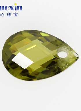 梨形双龟橄榄绿色锆石单孔仿真钻 带孔水滴形人造CZ宝石皓石裸石