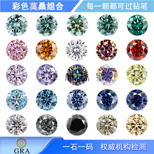 正品 合成碳硅石圆钻尖底1克拉主石戒面裸石 圆形彩色莫桑石组合
