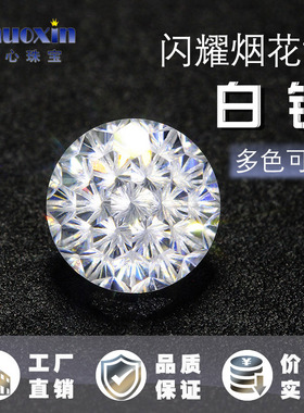 白锆烟花切圆形尖底裸石 透明白高碳钻裸钻美甲耳钉配钻合成宝石