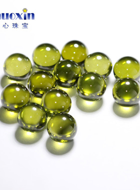 圆球形橄榄绿色锆石裸石光珠无孔 梧州人造宝石圆珠素面饰品珠子