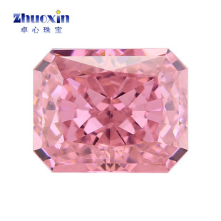 长方形倒角粉红色合成锆石冰花切裸石 小八角人造高碳钻戒面高闪