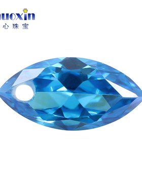 单孔马眼海蓝色锆石裸石 树叶形打洞人造CZ宝石镶嵌耳环项链饰品