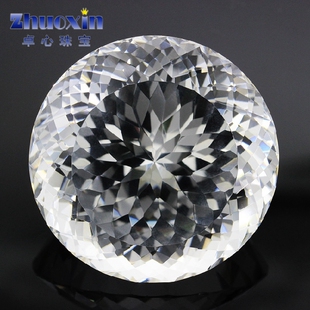 5A级大宝石圆形合成白蓝宝白刚玉 办公装饰摆件送礼展品石裸石12#