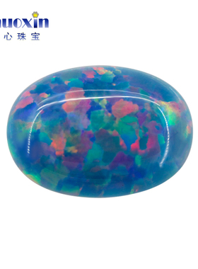 蛋形平底素面人造湖蓝色红炫彩澳宝OPAL 椭圆形欧泊宝石裸石 OP01