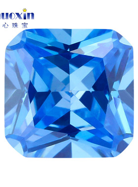 高温海蓝锆石正方倒角裸石 人造锆石CZ雷迪恩切天蓝色可蜡镶宝石