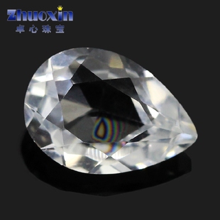 梨形天然白托帕石宝石裸石戒面 水滴形白黄玉散珠镶嵌吊坠配饰DIY