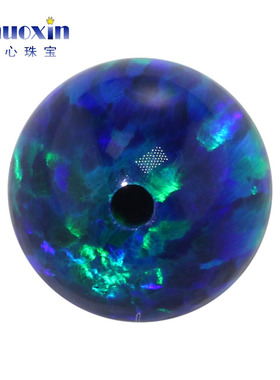 半孔圆珠欧泊欧珀石深蓝色裸石 球形打孔珠子合成澳宝OP14