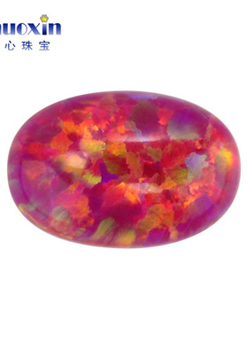 暗玫红色人造澳宝椭圆形宝石 欧泊蛋形平底素面OPAL镶嵌主石OP23