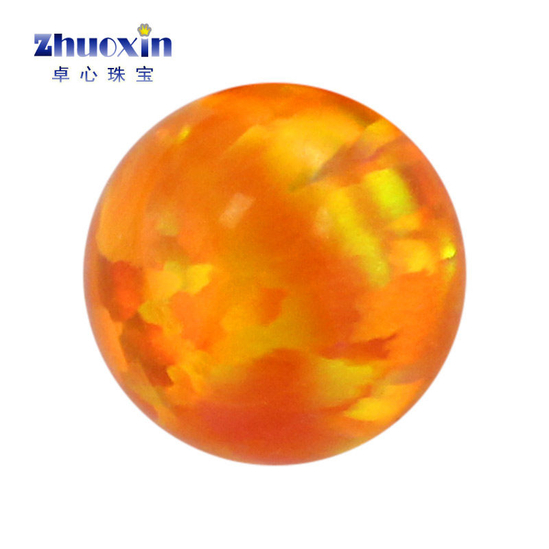 圆珠橙红色欧泊石欧珀裸石 橘色球形珠子合成澳宝光珠无孔op30