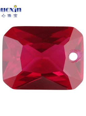 长方倒角5#红刚玉单孔裸石 合成培育红宝石小八角Ruby短边中间孔