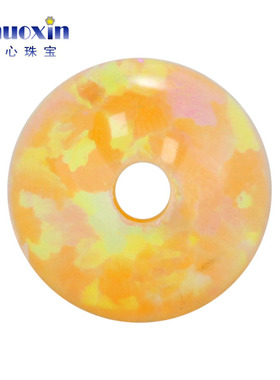 全孔圆珠黄色绿彩欧泊石欧珀裸石 球形珠子合成澳宝通孔OP28