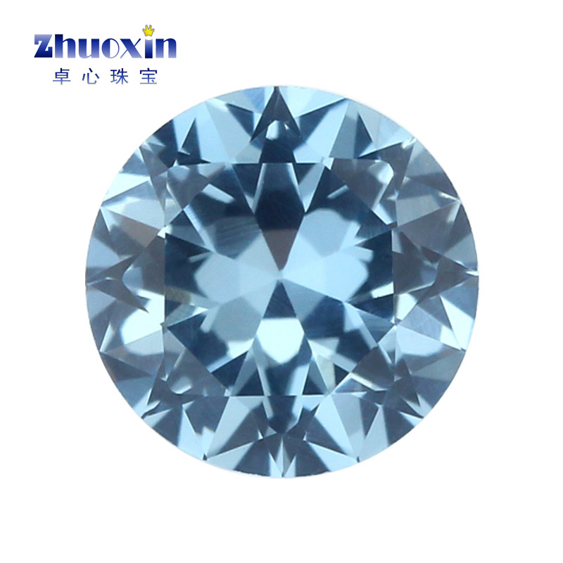 浅蓝色106#尖晶蓝宝石裸石戒面 106号人造圆形尖底饰品4.5~15mm