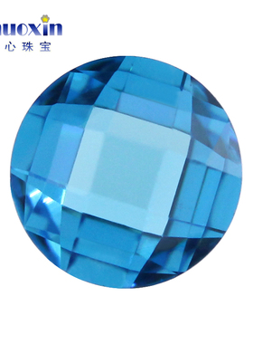 圆形双龟面海蓝色锆石裸石 合成CZ蓝宝石双格子面美甲钻首饰品DIY