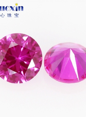 圆形玫红3#红刚玉戒面裸石尖底 3号人造合成红宝石戒面0.8~2.75mm