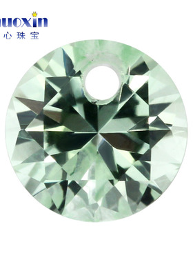 单孔圆形73#绿刚尖底裸石 薄荷绿色合成刚玉宝石打孔耳坠配钻
