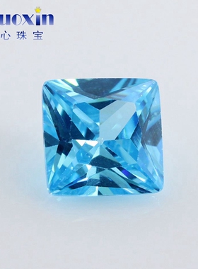 正方直角海蓝色锆石裸石 公主方天蓝色蓝宝石人造CZ仿钻珠宝饰品