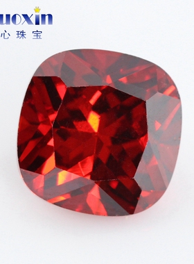 肥正方石榴红色枕头形锆石裸石 大红色尖底钻人造CZ钻石宝石戒面