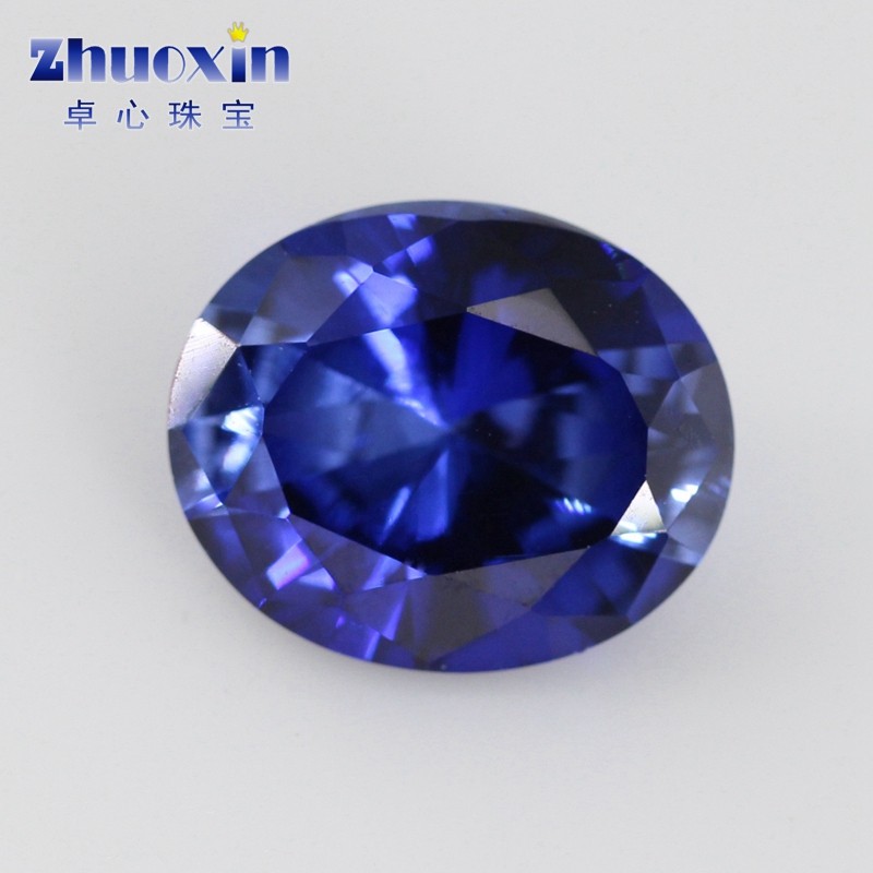 蛋形34#蓝刚玉戒面裸石 椭圆形合成培育皇家蓝蓝宝石人造主石裸钻