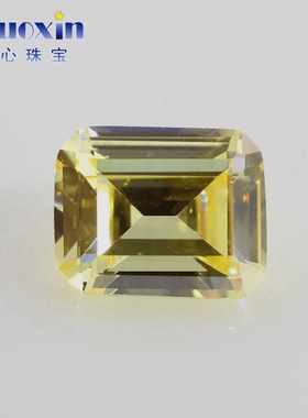 鹅黄色锆石长方倒角车平戒面裸石 祖母绿切割淡黄色人造cz宝石diy