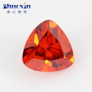 桔红色肥三角锆石裸石尖底 橘红色胖三角形水钻饰品耳钉戒指主石