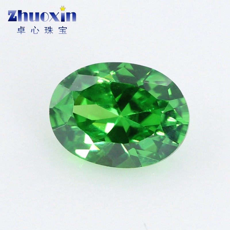 蛋形绿色锆石裸石戒面 合成祖母绿色椭圆形绿锆石绿宝石cz钻diy