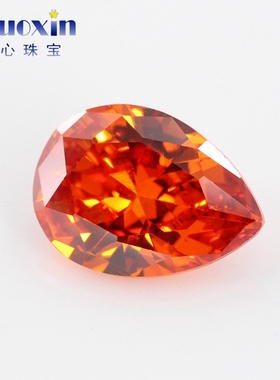 梨形桔红色CZ立方氧化锆石裸石 水滴形橘红色宝石水钻戒托配饰品