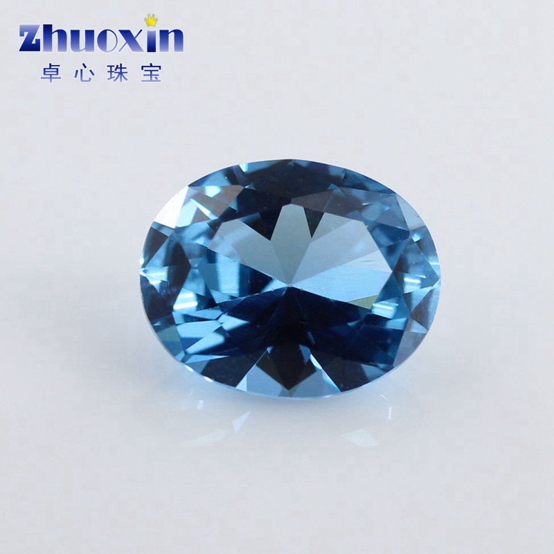 120#蛋形蓝尖晶石合成宝石裸石 椭圆形浅蓝色裸钻吊坠戒面主石diy