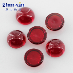大红色圆形平底素面玻璃裸石石榴红色 弧光面合成仿钻首饰品配件