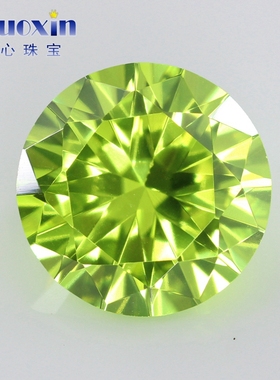 苹果绿锆石裸石戒面 圆形人造CZ钻淡绿草绿色戒指镶嵌3~15mm