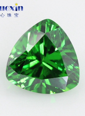 肥三角形绿锆合成绿宝石裸石 祖母绿色锆石尖底CZ吊坠首饰戒托DIY
