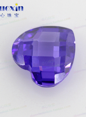 桃心形紫蓝色锆石合成彩色裸石双龟面 紫兰锆水钻格子面吊坠饰品