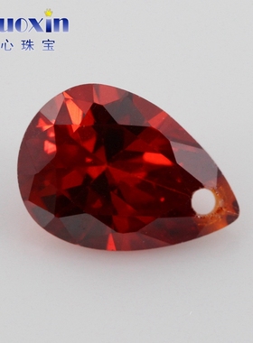 梨形石榴红锆石单孔打孔水滴形裸石 大红色宝石吊坠首饰珠宝主石