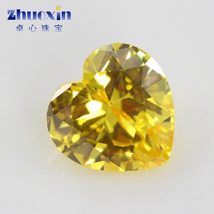 心形金黄色彩色锆石裸石 桃心形尖底人造宝石手表耳钉散钻苏联钻