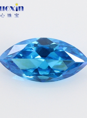 海蓝天蓝色锆石蓝宝石裸石 马眼树叶形CZ人造宝石瑞士苏联仿钻DIY
