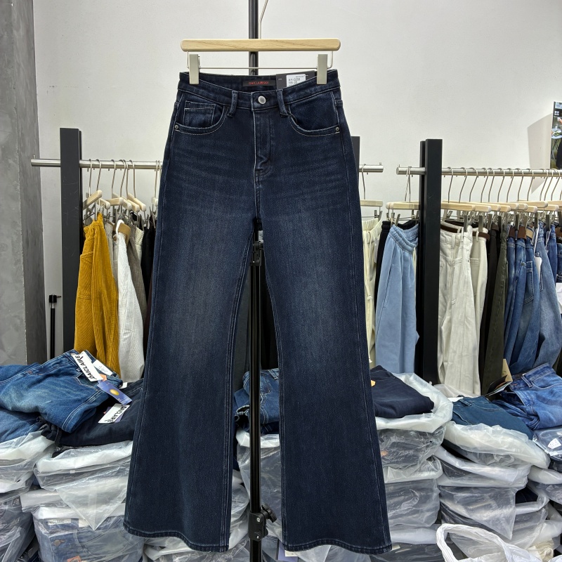 代嘉儿欧货2025冬款高腰显瘦弹力牛仔裤女百搭加绒加厚喇叭裤G358