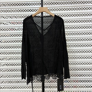 新款 女2025夏季 圆领开叉防晒上衣 衬衫 洋气宽松蕾丝拼接假两件长袖