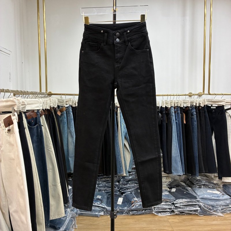 AINA艾拿2025冬新款83909黑色抓毛高腰弹力显瘦九分小脚铅笔裤