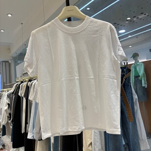 欧货宽边圆领后背一条筋韩国棉白短袖T恤短款女小版型上衣打底衫