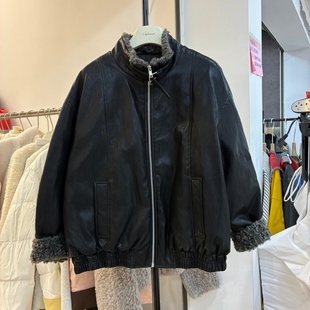 欧货复古立领短款 加绒机车夹克黑色外套8170 皮衣羽绒服女2025冬季