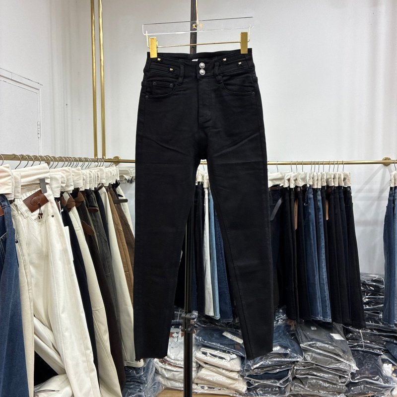 AINA艾拿2025冬新款97202黑色植绒高腰弹力显瘦九分小脚铅笔裤