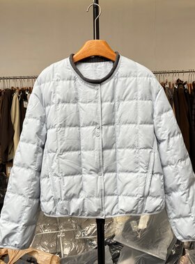 欧货2026冬款时尚圆领拼接针织长袖90白鸭绒羽绒服女显瘦保暖外套