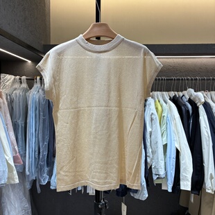 半高领白色无袖冰丝针织衫T恤女新款夏季正肩宽松打底上衣薄17018