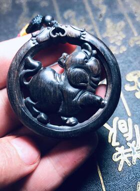 黑檀木猪生肖吊坠木雕挂