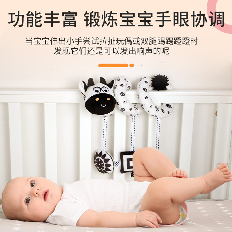 新生儿安抚卡通动物床绕宝宝黑白床挂车挂婴幼儿早教摇铃儿童玩具
