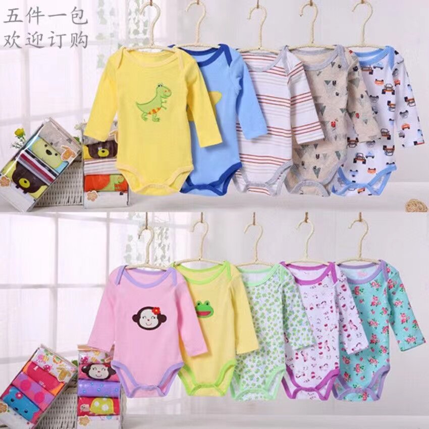 新款卡特婴儿连体衣长袖三角哈衣包屁衣5件装爬服春夏秋宝宝睡衣