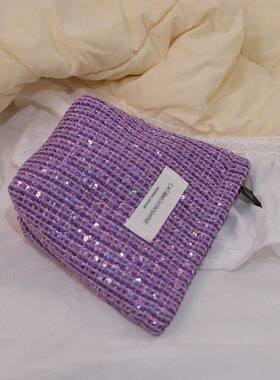 高级感紫色小香风大容量化妆包收纳包便携洗漱包水乳刷大小号补妆